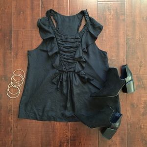 Ruffled Black Racerback Tank