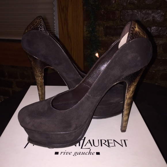 Ysl Tribute Pump Brown Suede with alligator heel - Picture 4 of 4