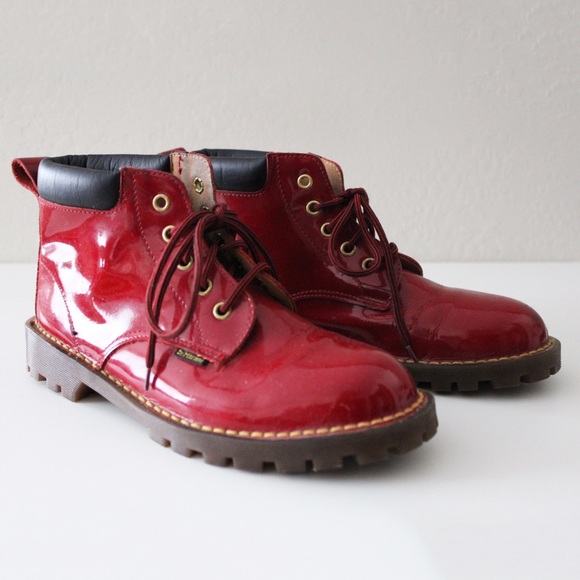 Doc Martens Shoes - Vintage Doc Martens Red Patent Leather Hiker Boots
