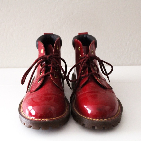 Vintage Doc Martens Red Patent Leather Hiker Boots - Picture 2 of 4