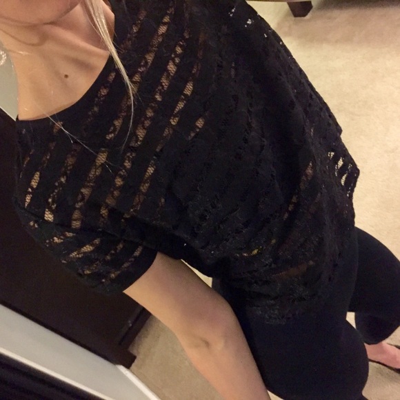Forever 21 Black Lace Striped Blouse Top M