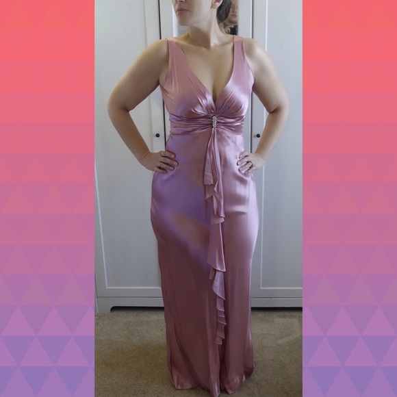 Pink satin floor length gown