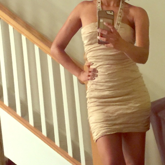 BCBG Gold Mini/halter dress in size S
