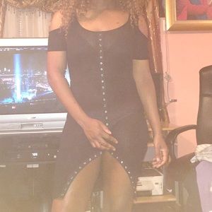 Cold shoulder black midi dress size medium