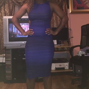 Black and blue strip, open back midi dress size M