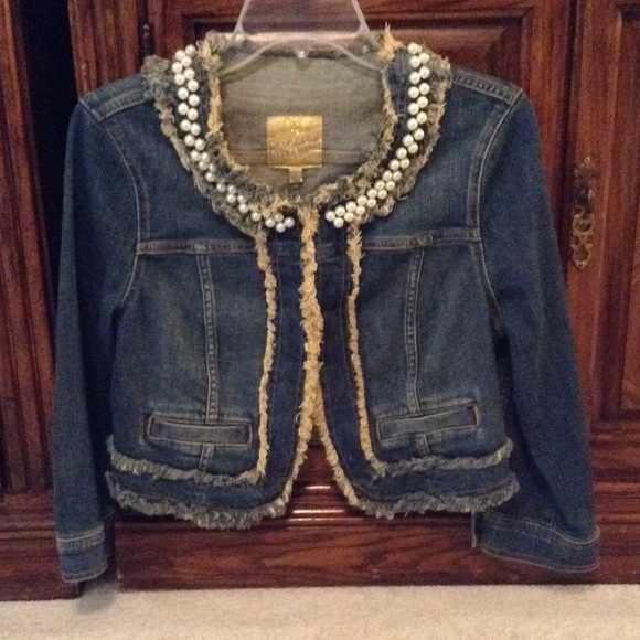 denim jacket with pearl trim