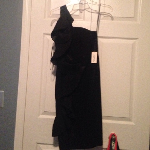 Black dress with ruffle down the side