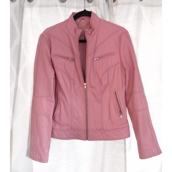 Pink leather Moto jacket