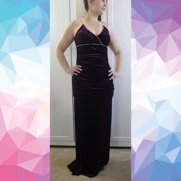 Wine Velvet gown with rhinestone detail