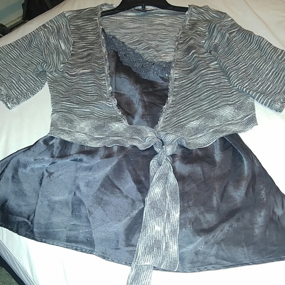Grey Torrid half sweater and grey silk cami