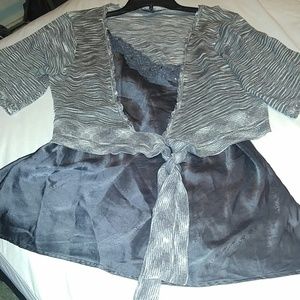 Grey Torrid half sweater and grey silk cami