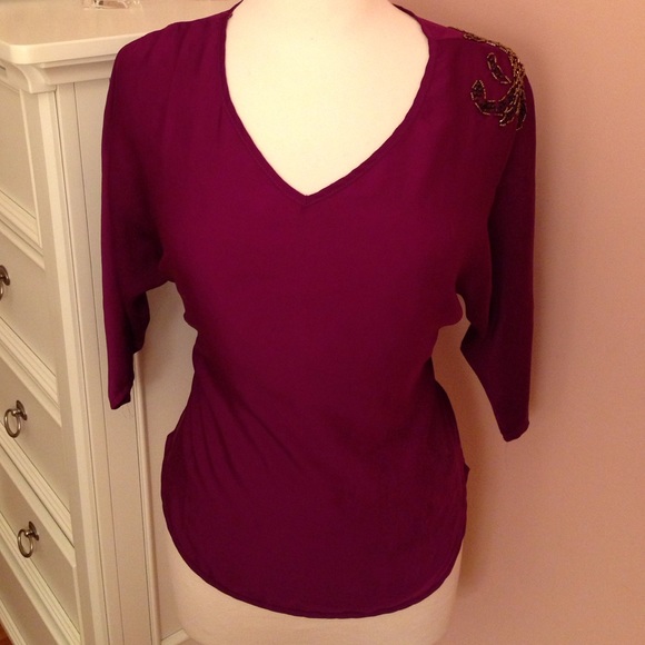 Silky embellished v-neck blouse