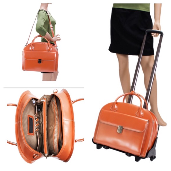 Leather Detachable Orange Wheeled Case - Picture 1 of 4