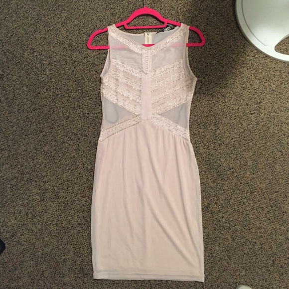 ASOS NWT tfnc London nude beaded bodycon dress