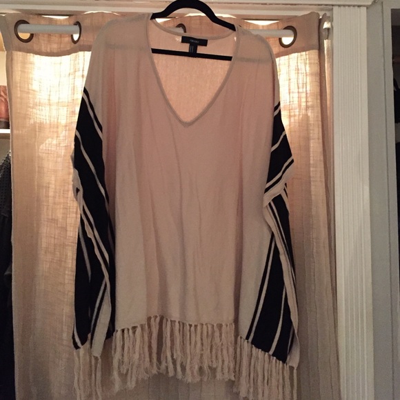 Striped fringe poncho