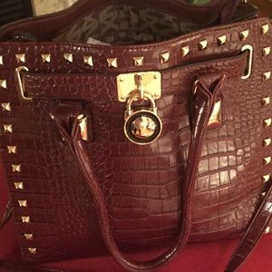 MKF Collection Croc-Embossed Padlock Satchel