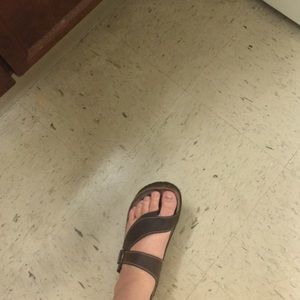 Brown leather Birkenstock style sandals