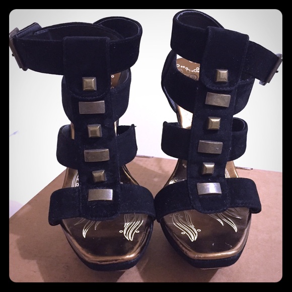 Black and gold heels