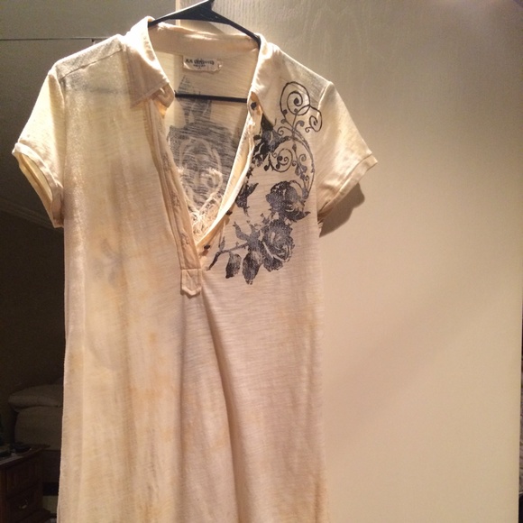 Tunic top, yellow/ cream with black accents