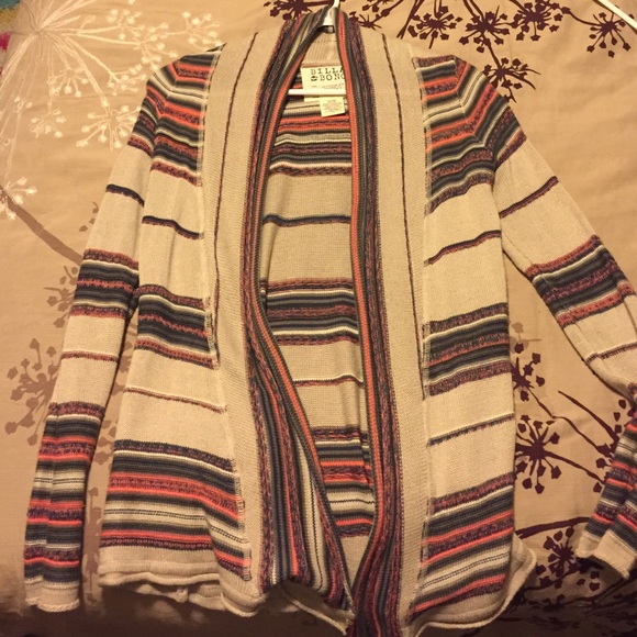 Tan Cardigan with pink and grey detail!