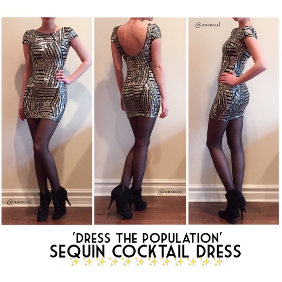 'Dress the Population' Sequin Cocktail Dress