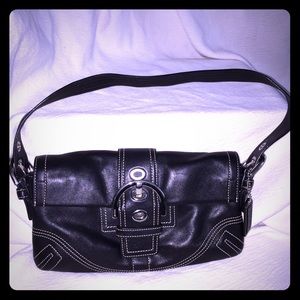 Coach Soho Black Leather Buckle Flap Clutch