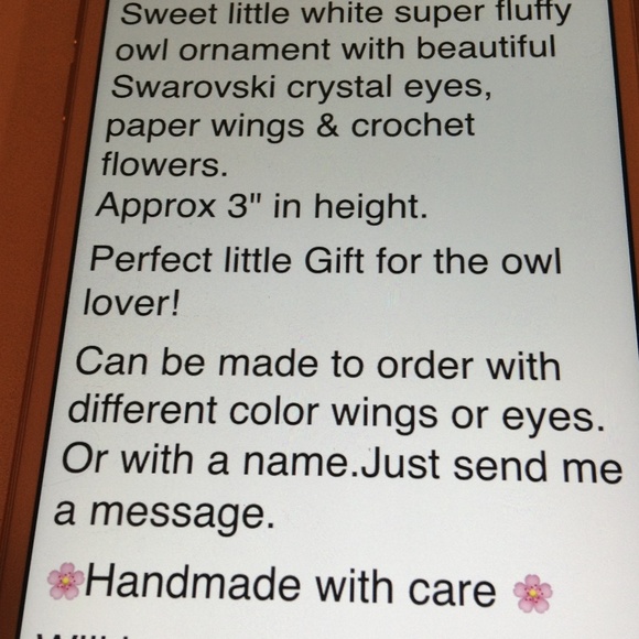 White Fluffy Owl Ornament with Swarovski Eyes - Picture 4 of 4