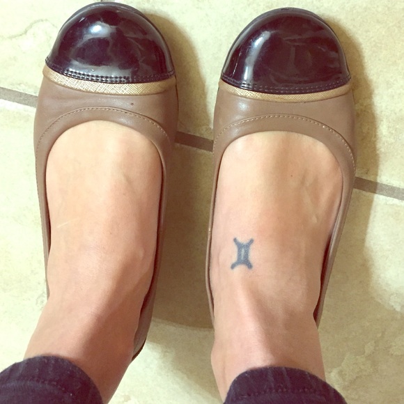 Brown, gold and black flats