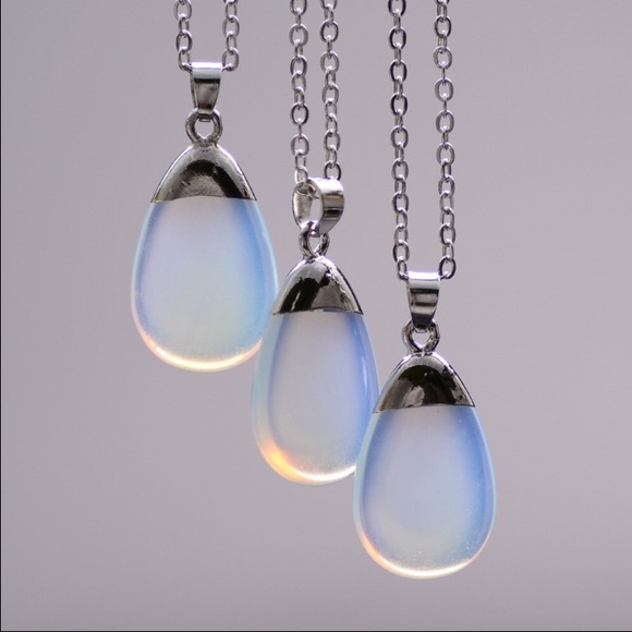 Blue opal water drop necklace