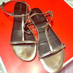 Silver T-strap sandals