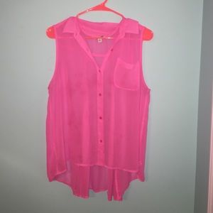 Hot Pink sleeveless button up Size Large