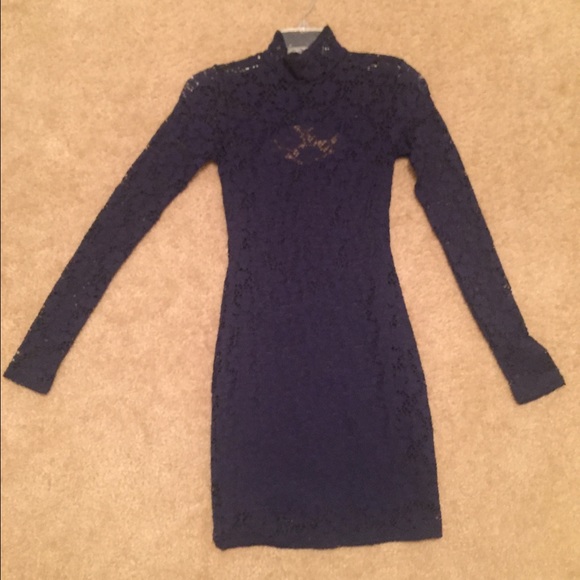 Navy lace open back dress