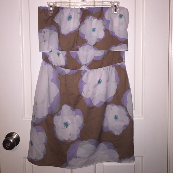 Strapless floral chiffon dress