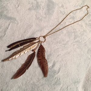 Gold Feather Statement Necklace