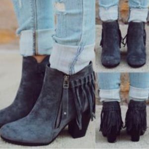 Charcoal grey fringe booties
