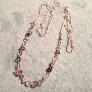 Chunky Beaded Ribbon Tie Necklace