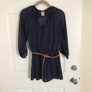Flowered Mossimo Blouse with Tan Belt - M
