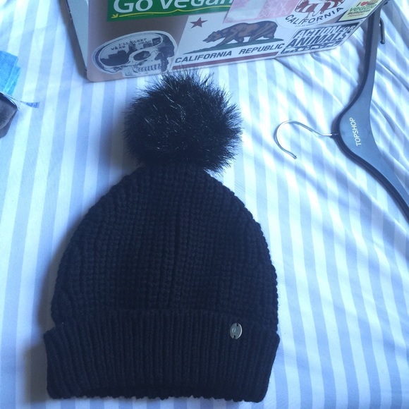 Black Knitted Beanie with Pompom!