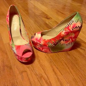 Safari peep toe wedges! Worn once.