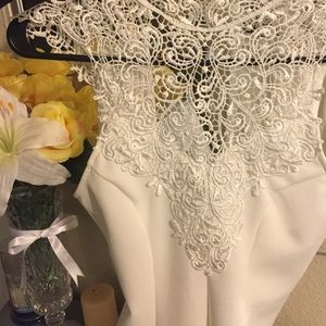 White Dress with Lace Neckline