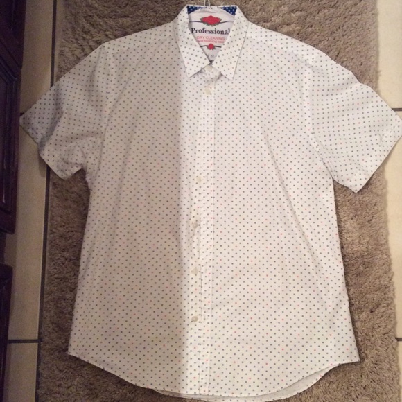 Slim fit white button down with red and blue dots - Picture 1 of 2