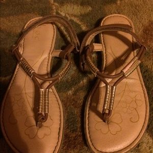 B.O.C. Gold and brown leather sandals.