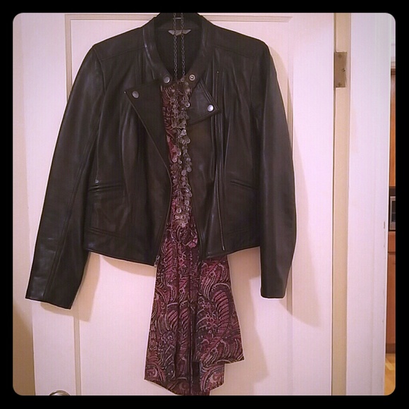 Black leather motorcycle jacket