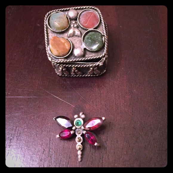 sterling silver&garnet dragonfly pendant w ss box