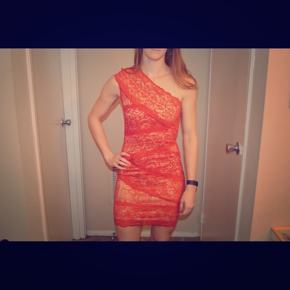 Coral, lace Bebe dress