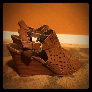 3-inch brown wedge sandals