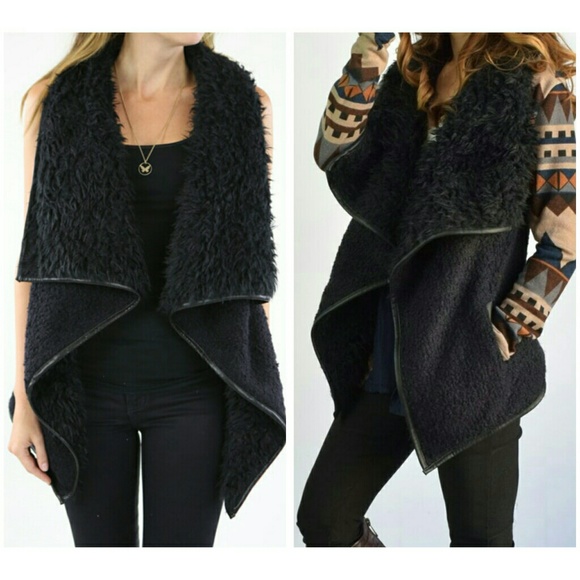 Plush black faux fur vest NWOT