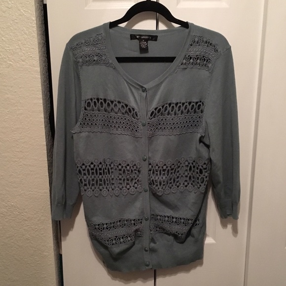 Blue green pretty cardigan with crochet detail