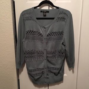 Blue green pretty cardigan with crochet detail