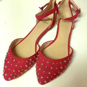 Zara Trafaluc red and gold studded flats
